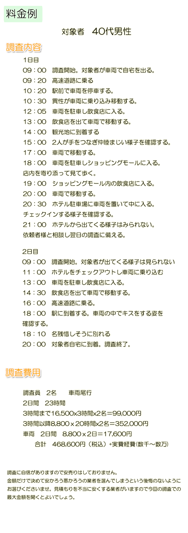 浮気調査の料金例2